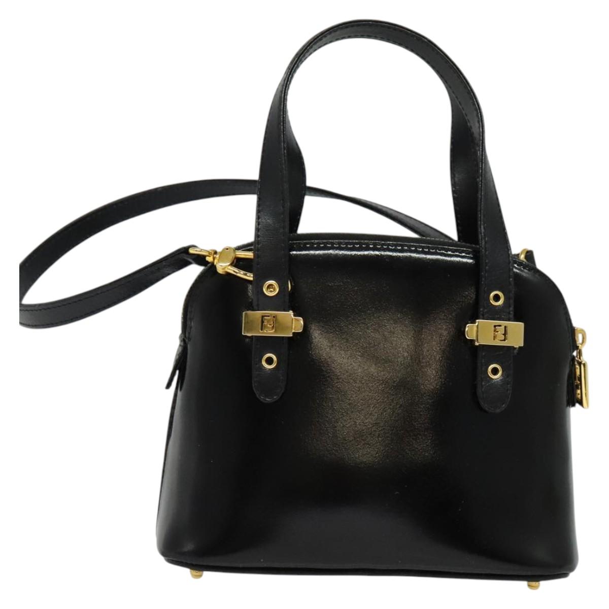 FENDI Hand Bag Enamel 2way Black Gold Auth ti3390