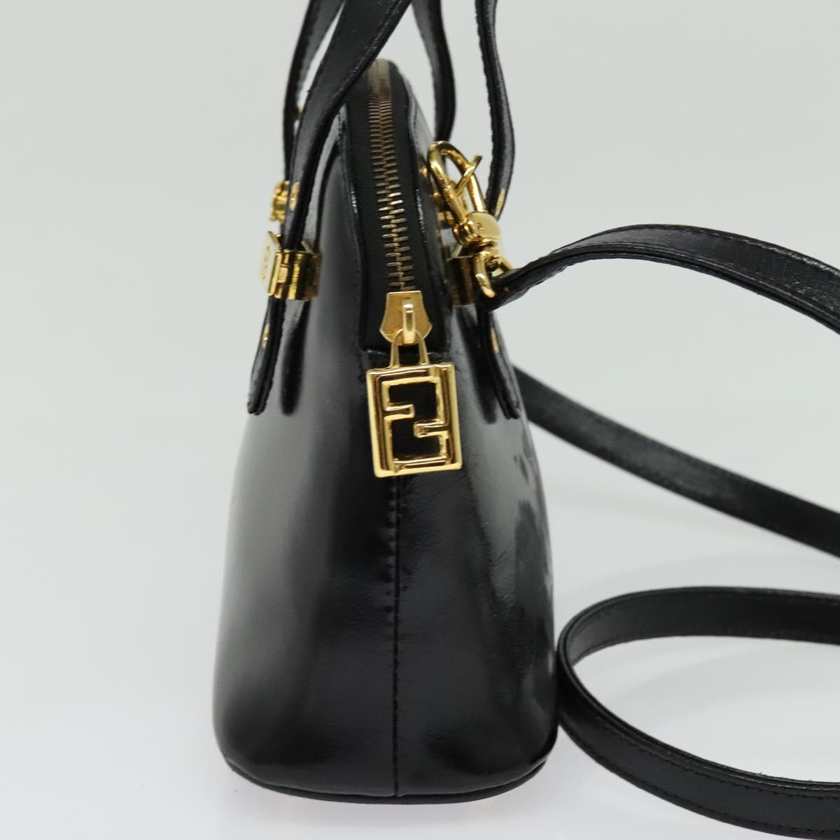 FENDI Hand Bag Enamel 2way Black Gold Auth ti3390