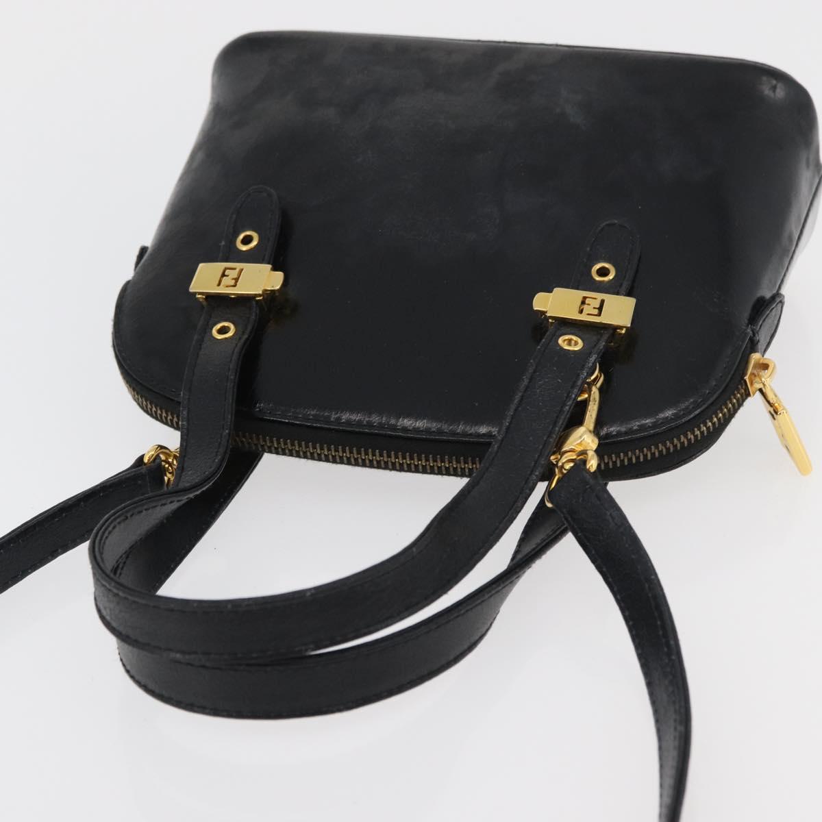 FENDI Hand Bag Patent leather 2way Black Gold Auth ti3390
