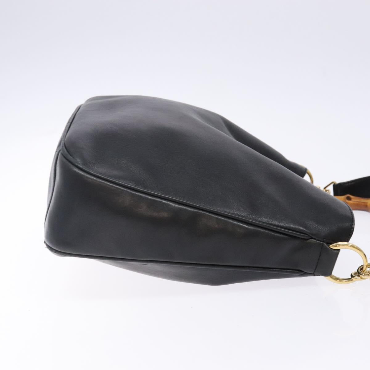 GUCCI Bamboo Hand Bag Leather 2way Black Gold 001 1705 1638 Auth ti3391