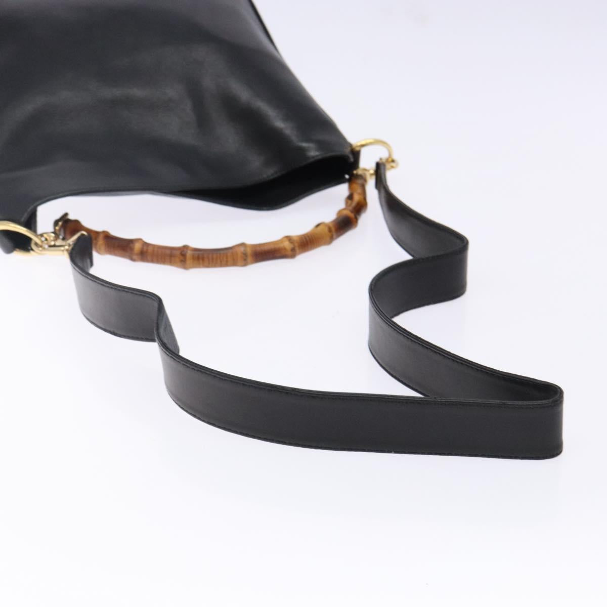 GUCCI Bamboo Hand Bag Leather 2way Black Gold 001 1705 1638 Auth ti3391