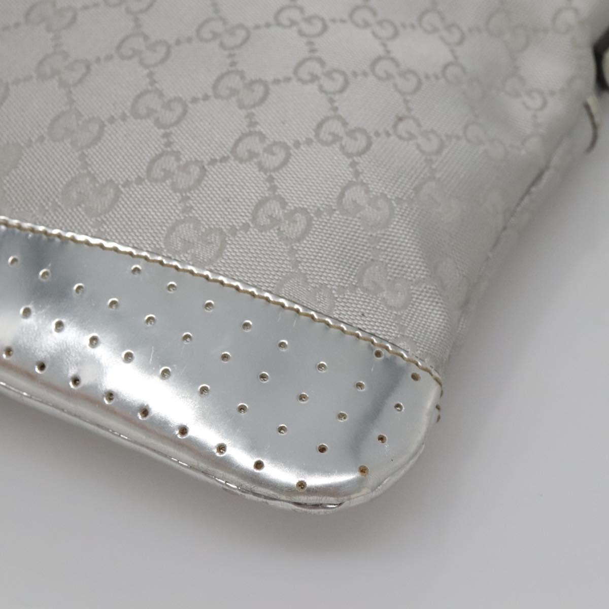 GUCCI GG Canvas Shoulder Bag Silver 145857 Auth ti3396