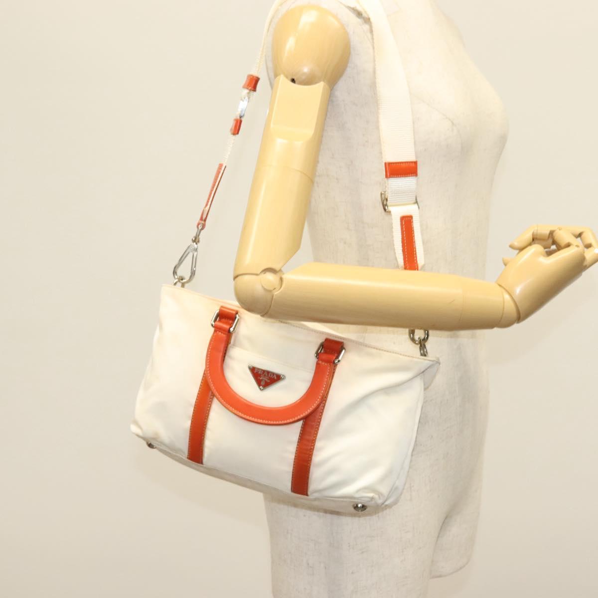 PRADA Hand Bag Nylon 2way White Silver Auth ti3400