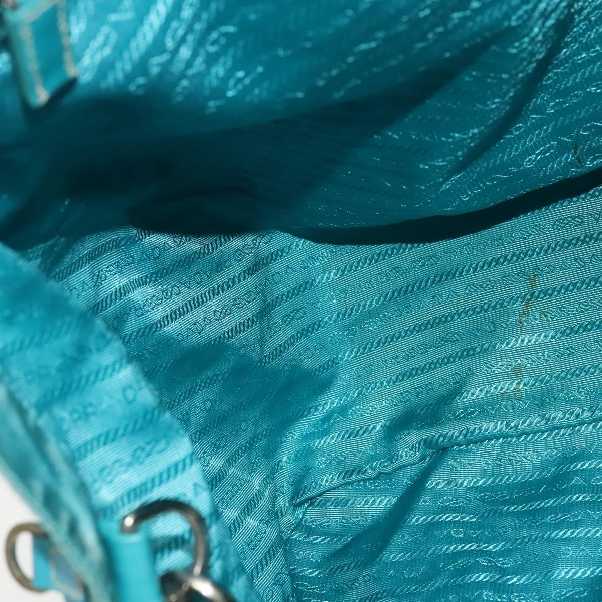 PRADA Tote Bag Nylon 2way Turquoise Blue Silver Auth ti3401