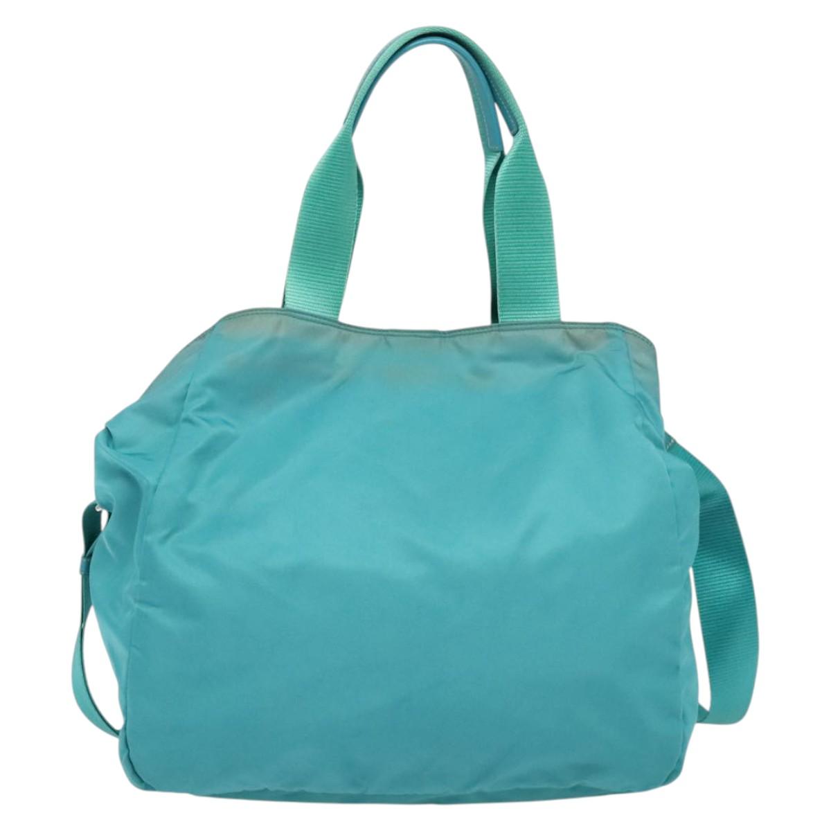 PRADA Tote Bag Nylon 2way Turquoise Blue Silver Auth ti3401