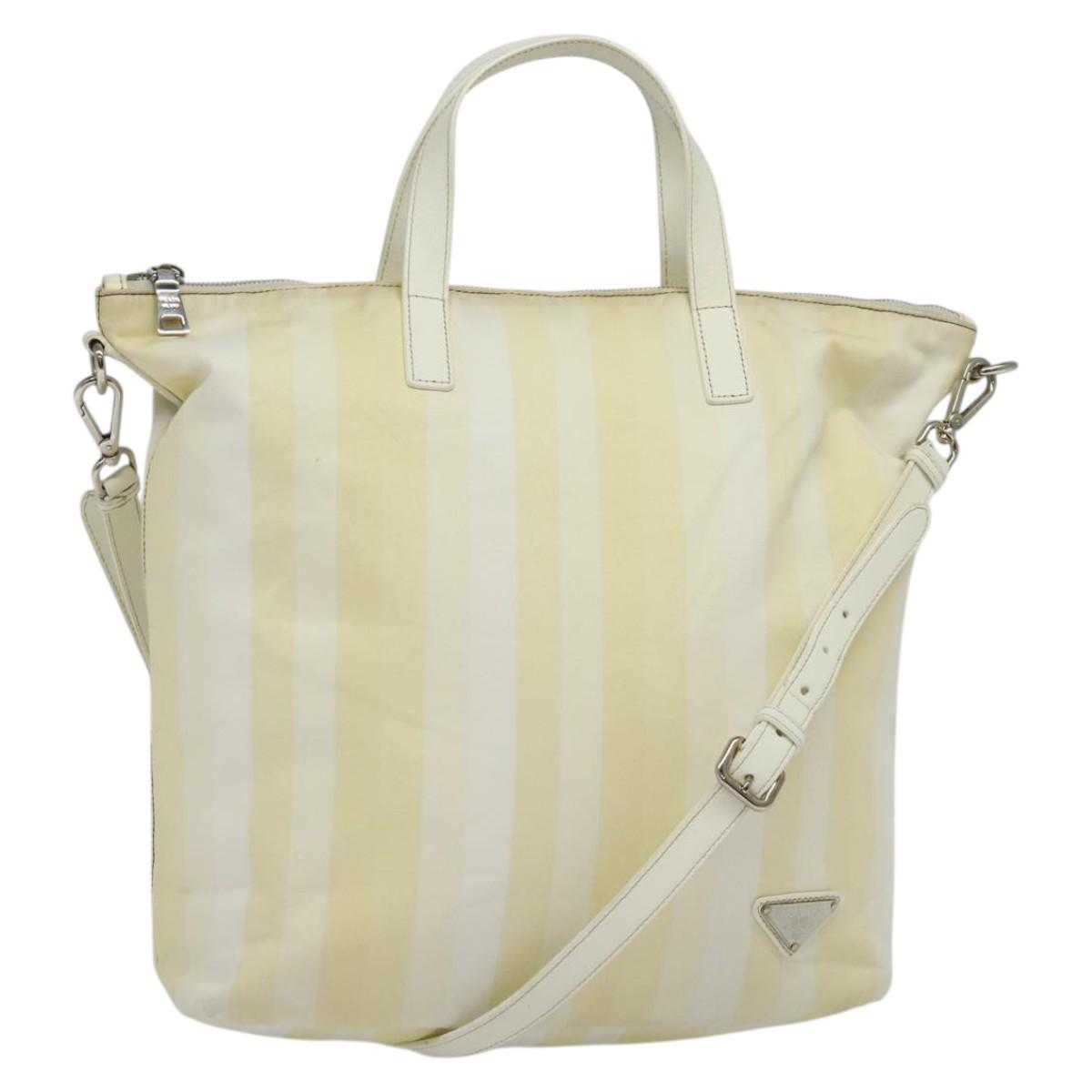 PRADA Hand Bag Nylon 2way Beige Silver Auth ti3404