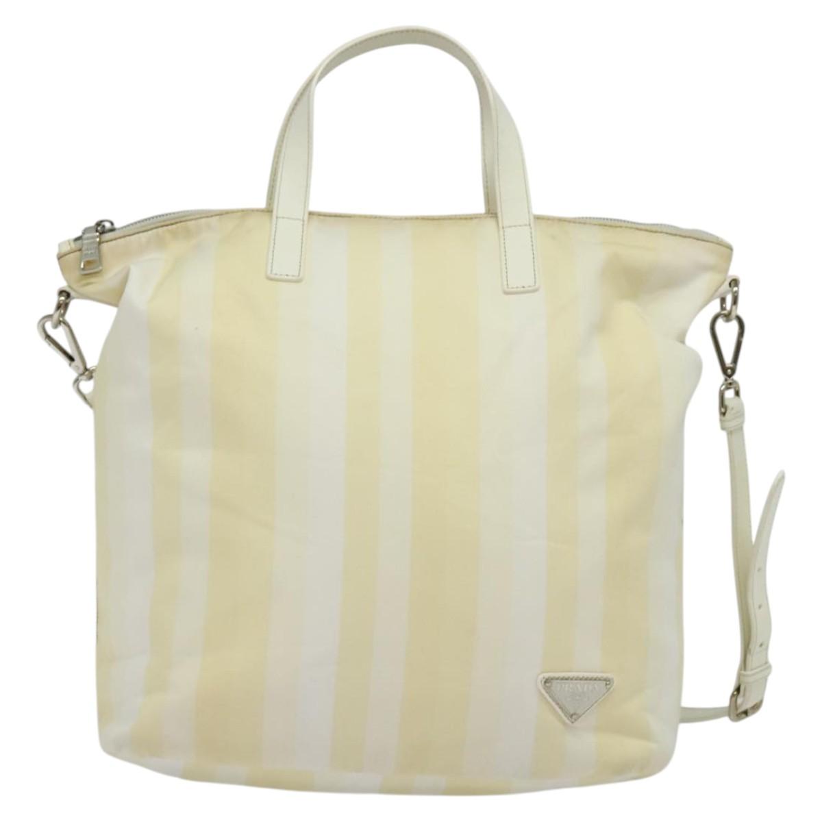 PRADA Hand Bag Nylon 2way Beige Silver Auth ti3404