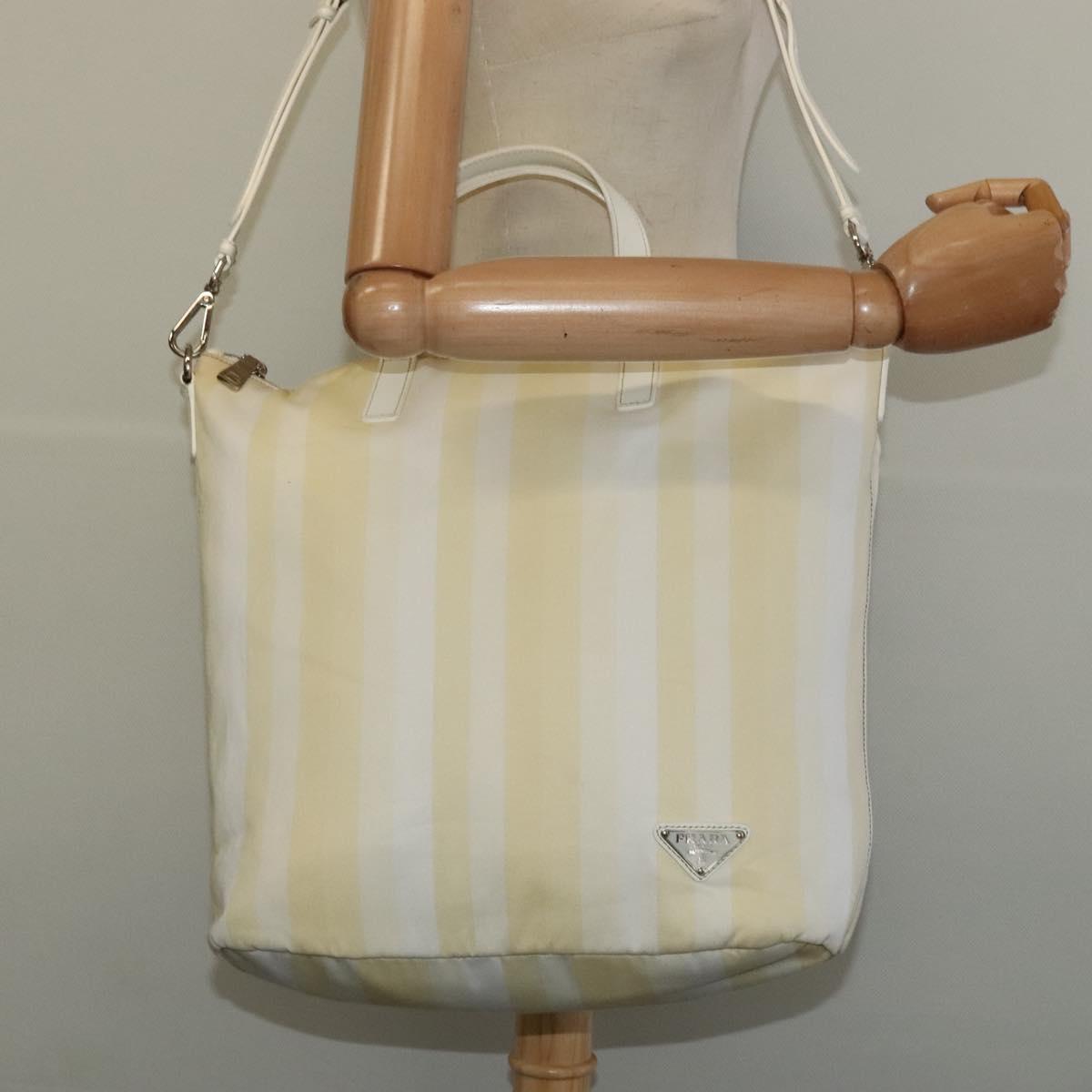 PRADA Hand Bag Nylon 2way Beige Silver Auth ti3404