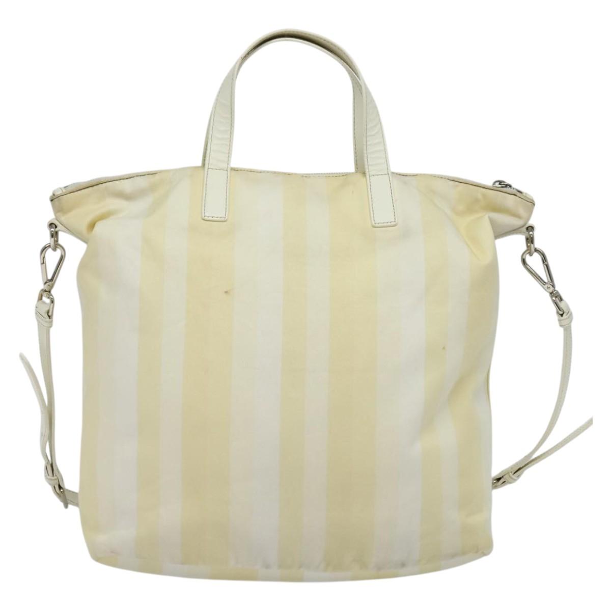PRADA Hand Bag Nylon 2way Beige Silver Auth ti3404