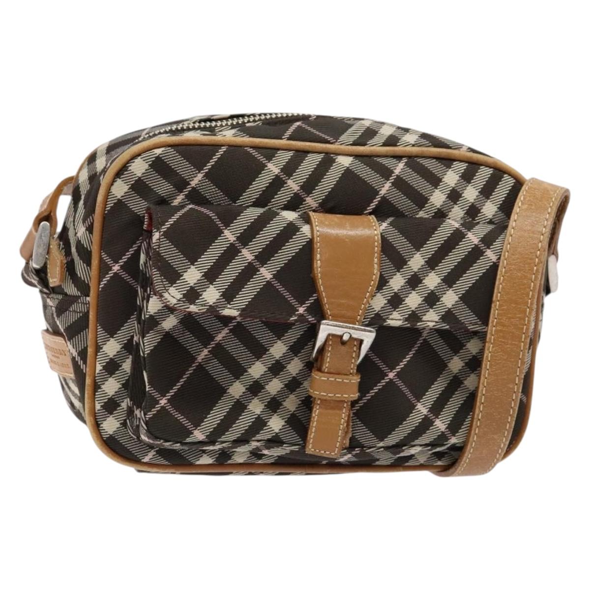 BURBERRY Nova Check Blue Label Shoulder Bag Canvas Brown Gold Auth ti3409