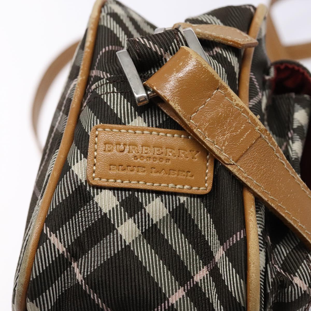 BURBERRY Nova Check Blue Label Shoulder Bag Canvas Brown Gold Auth ti3409