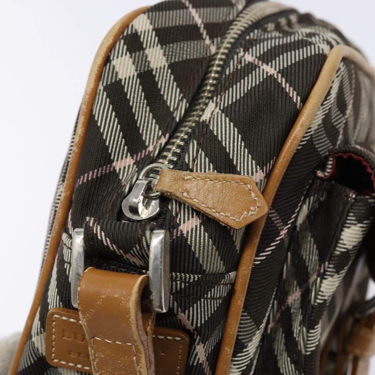 BURBERRY Nova Check Blue Label Shoulder Bag Canvas Brown Gold Auth ti3409
