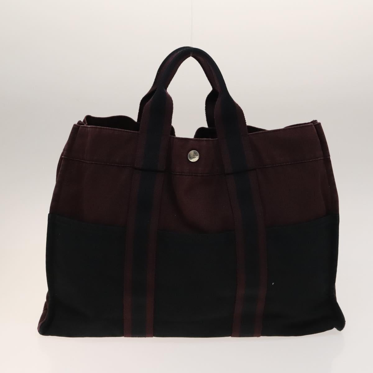 HERMES Fourre Tout Hand Bag Canvas 5Set Navy Black Red Auth ti3420