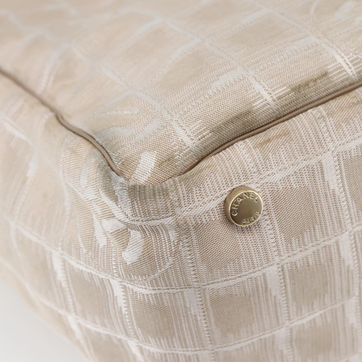 CHANEL New Travel Line Tote Bag Nylon Beige Gold CC Auth ti3422