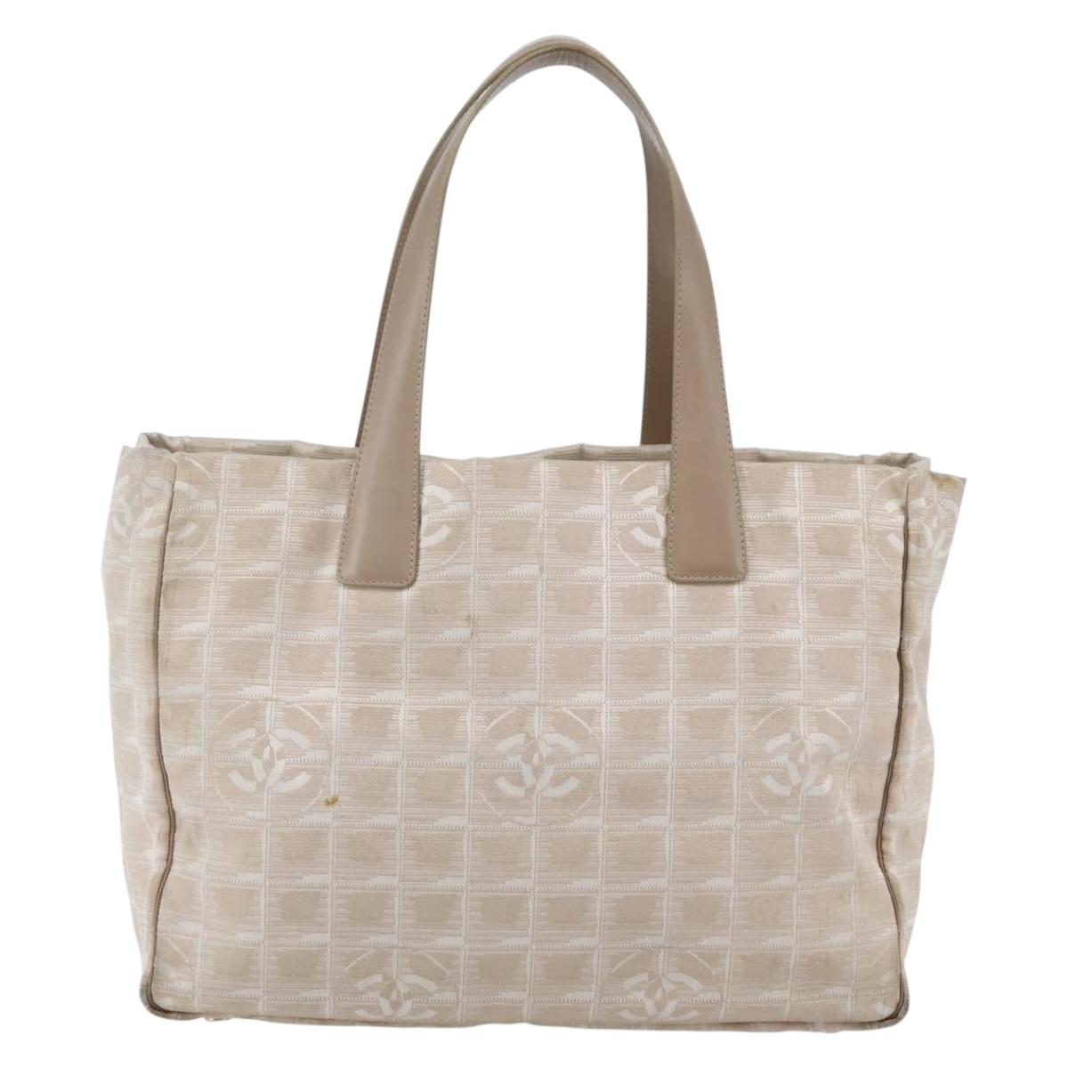 CHANEL New Travel Line Tote Bag Nylon Beige Gold CC Auth ti3422