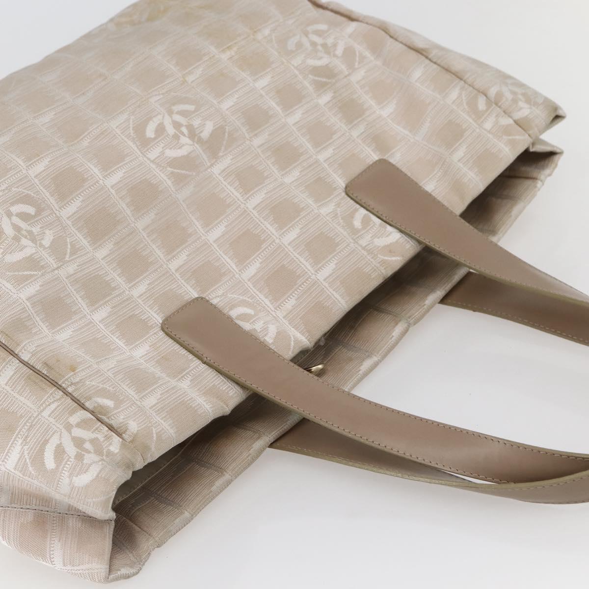CHANEL New Travel Line Tote Bag Nylon Beige Gold CC Auth ti3422