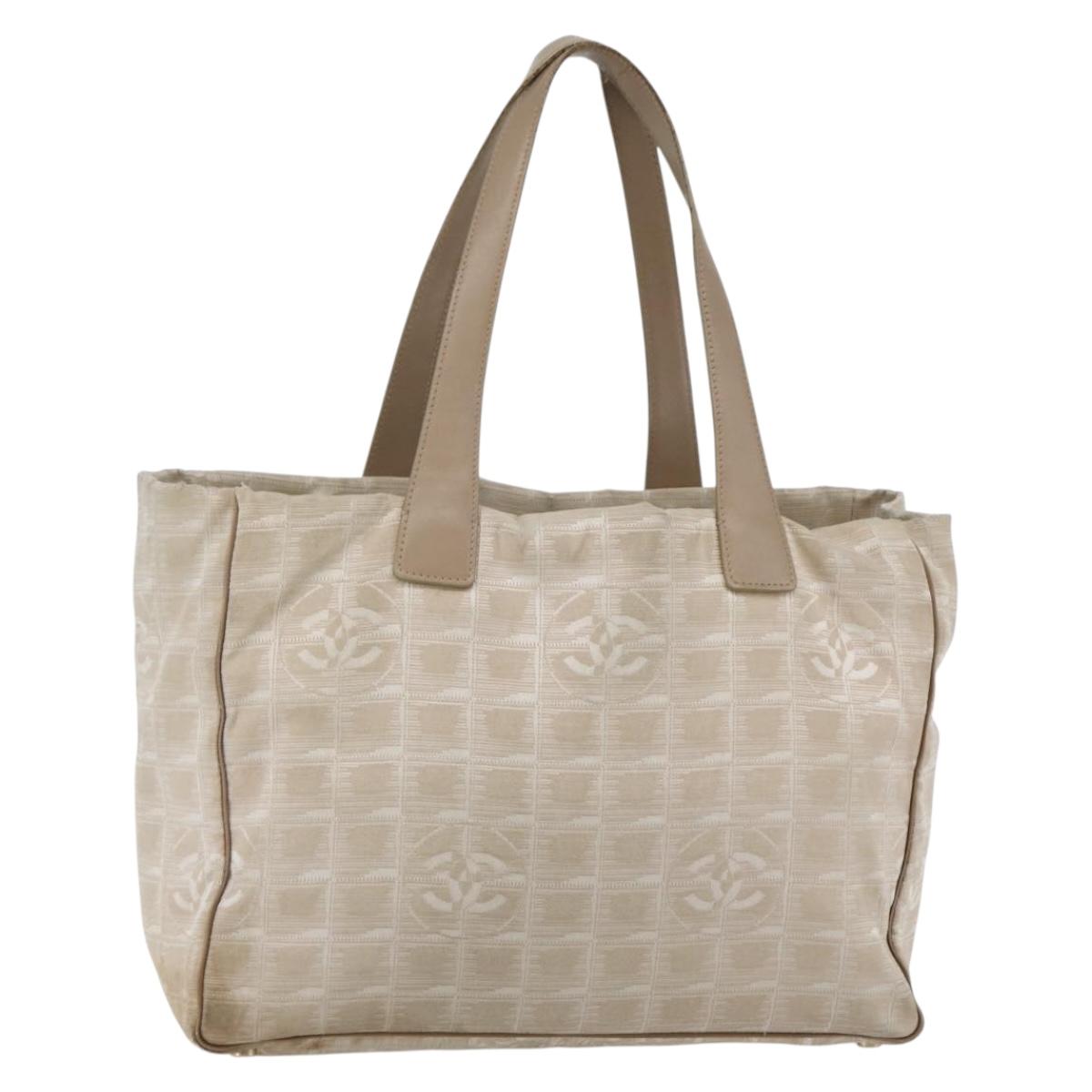 CHANEL New Travel Line Tote Bag Nylon Beige Gold CC Auth ti3423