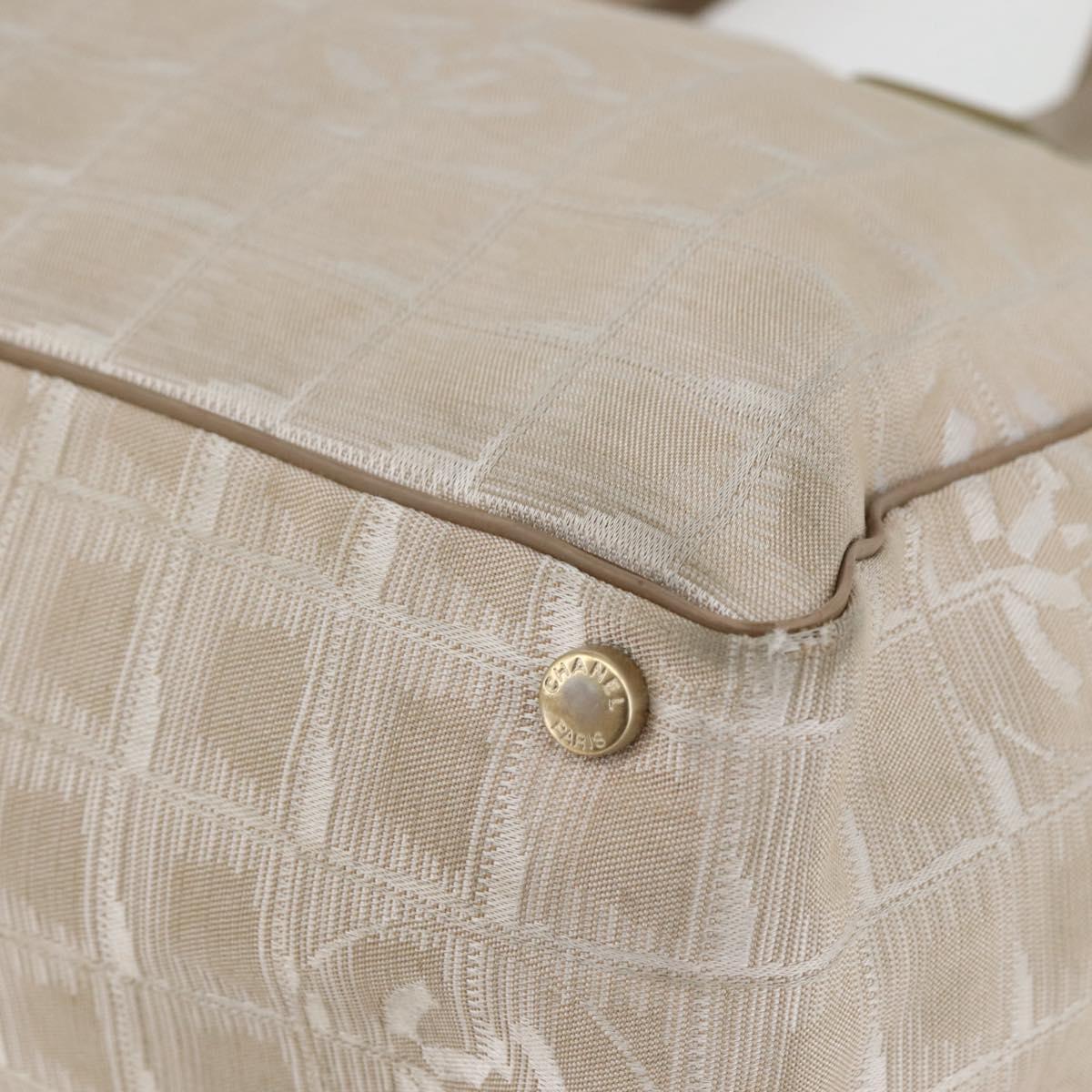 CHANEL New Travel Line Tote Bag Nylon Beige Gold CC Auth ti3423