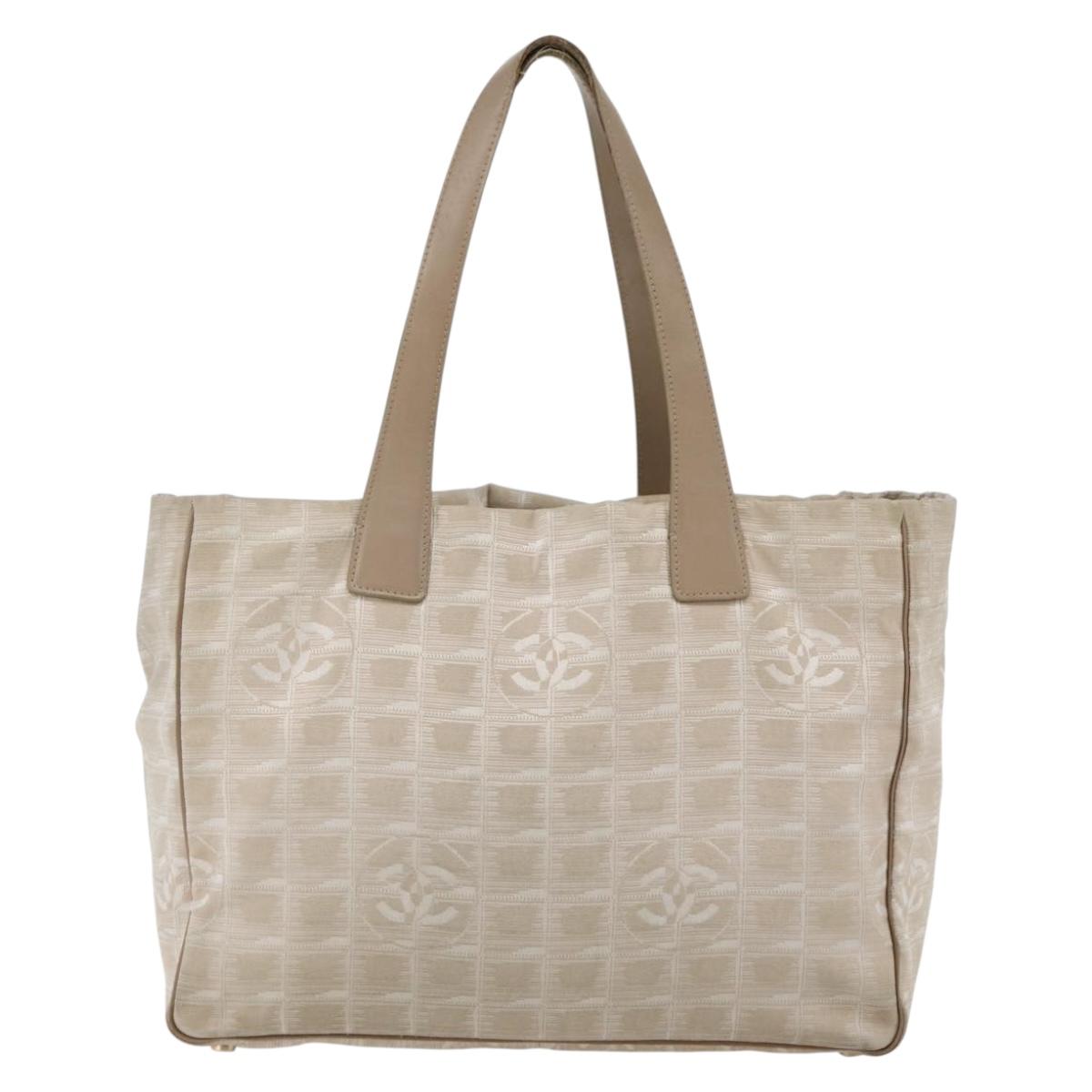 CHANEL New Travel Line Tote Bag Nylon Beige Gold CC Auth ti3423