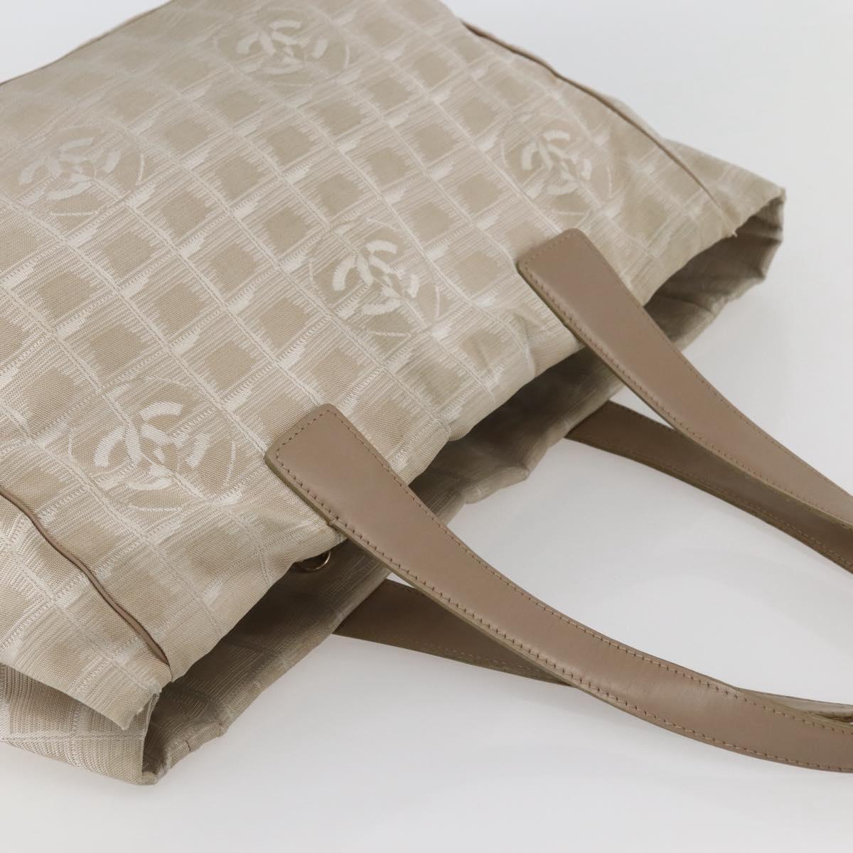 CHANEL New Travel Line Tote Bag Nylon Beige Gold CC Auth ti3423