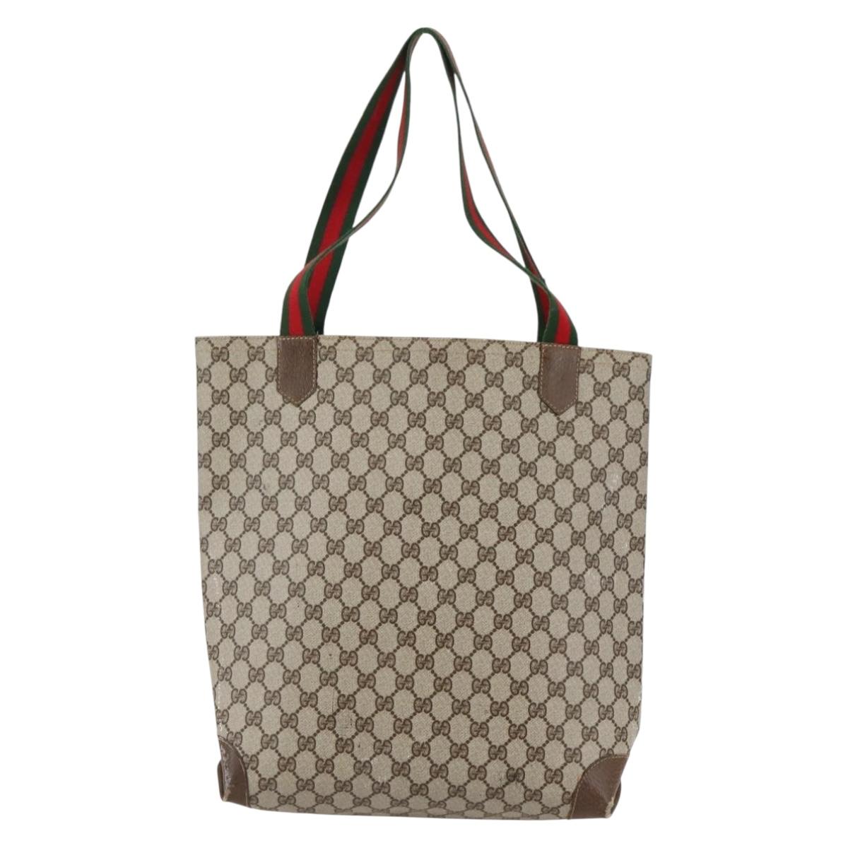 GUCCI GG Supreme Web Sherry Line Shoulder Bag PVC Beige Gold Auth ti3426