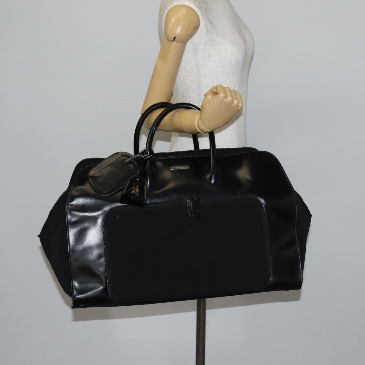 GUCCI Boston Bag Nylon Leather Black Silver 012 1553 0269 Auth ti3430