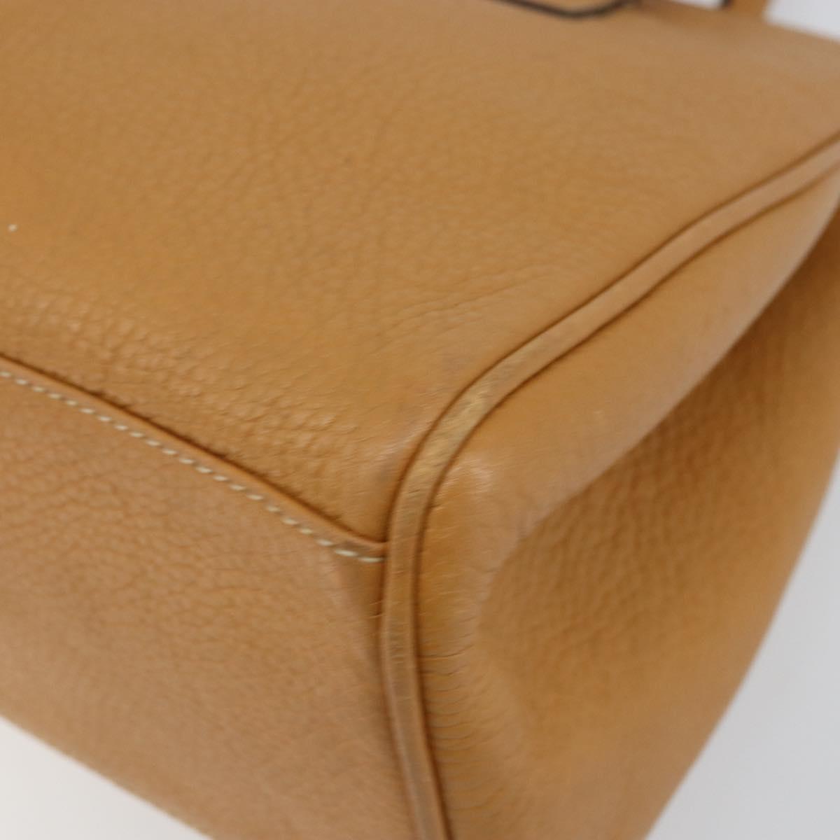 FENDI Hand Bag Leather Brown Gold Auth ti3431