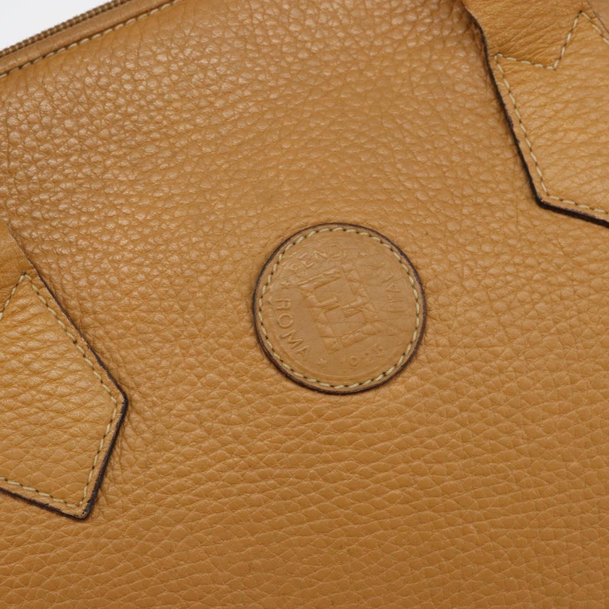 FENDI Hand Bag Leather Brown Gold Auth ti3431