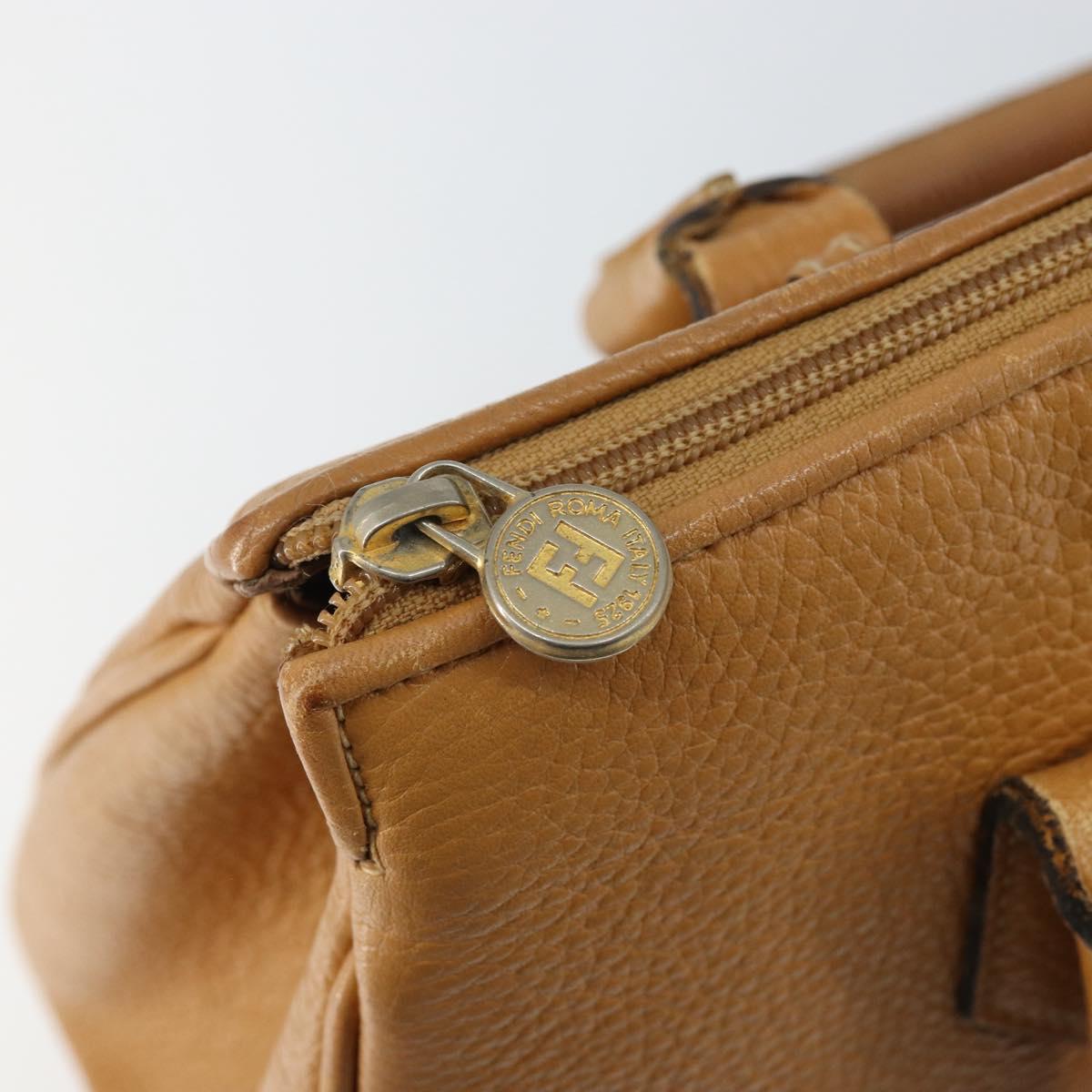 FENDI Hand Bag Leather Brown Gold Auth ti3431