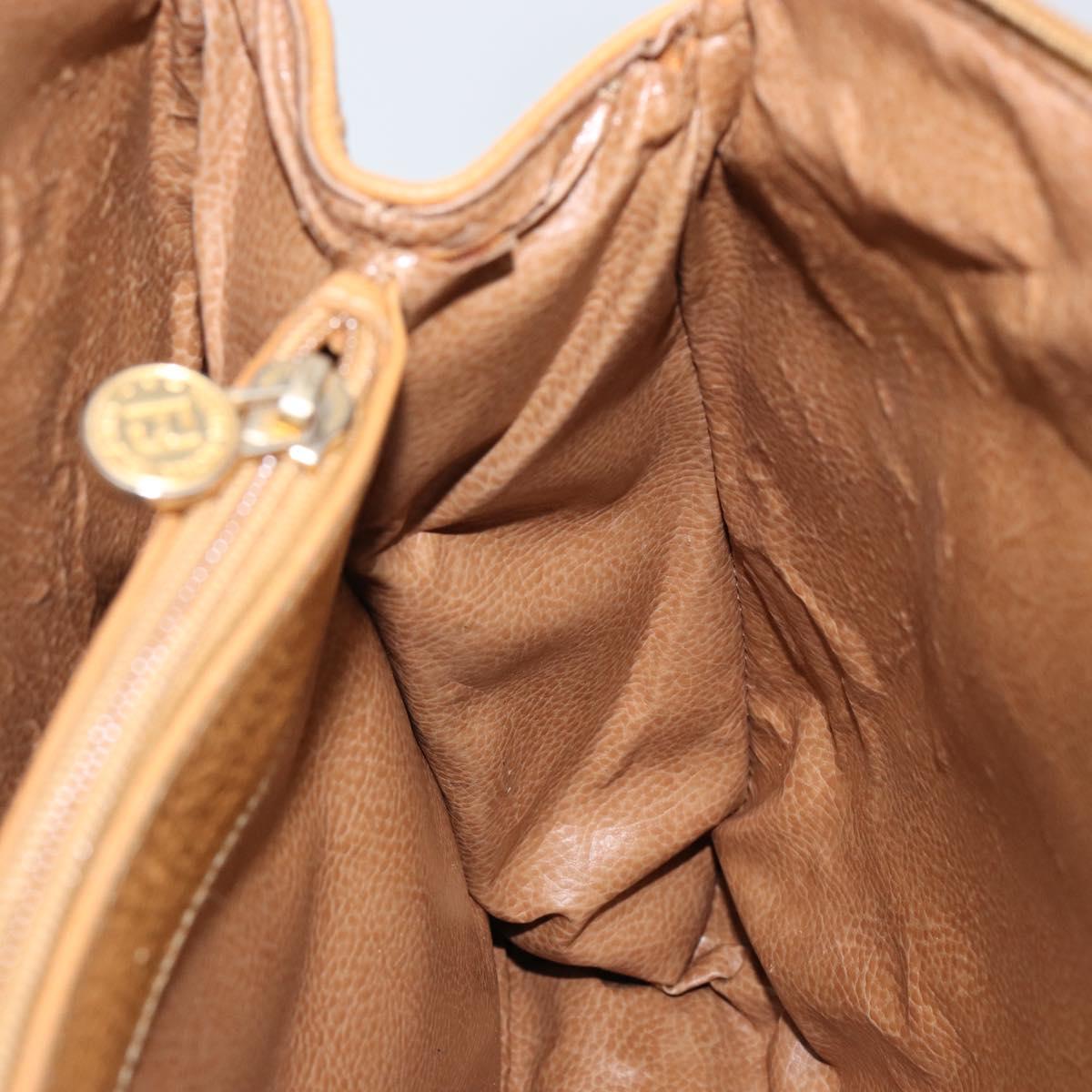 FENDI Hand Bag Leather Brown Gold Auth ti3431