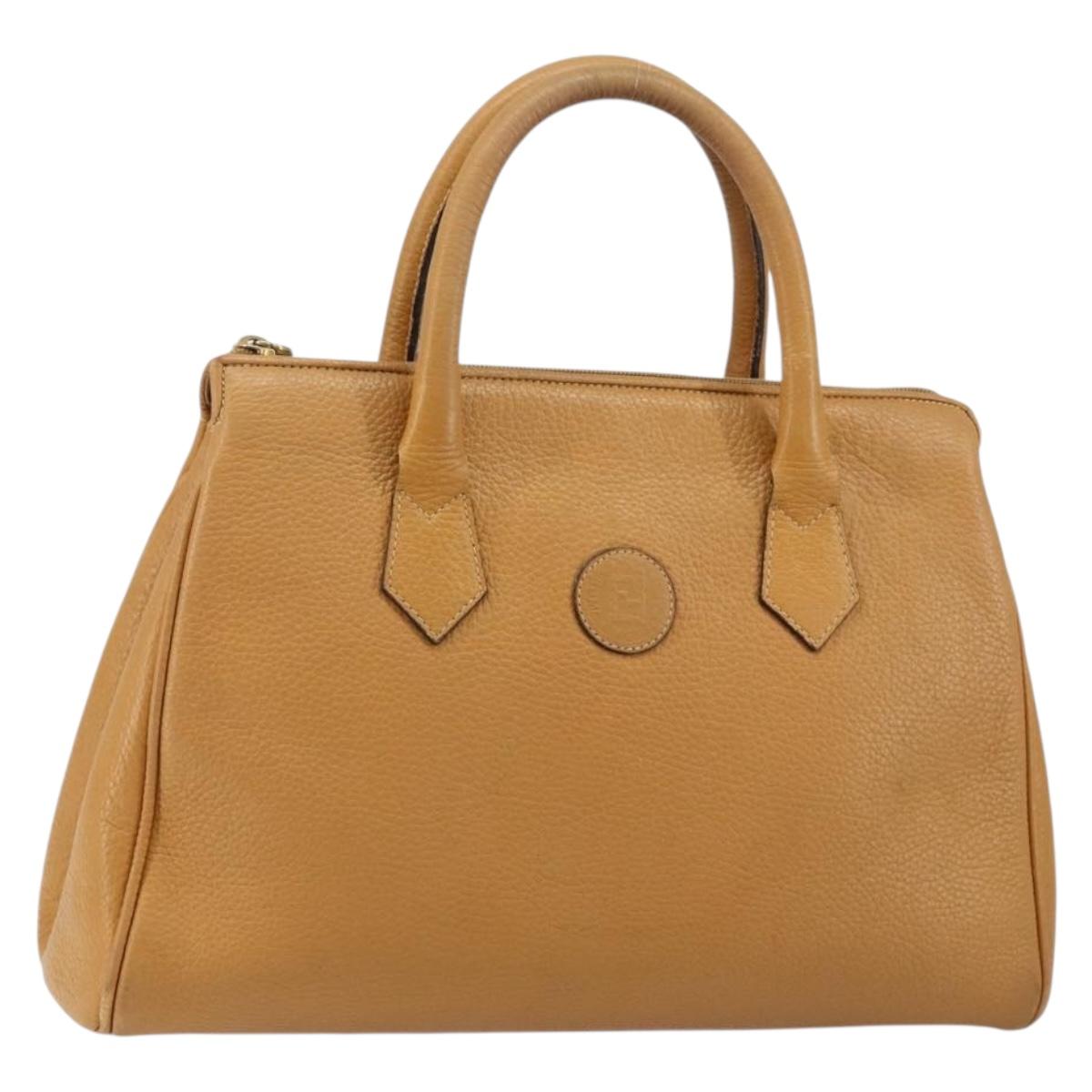 FENDI Hand Bag Leather Brown Gold Auth ti3431