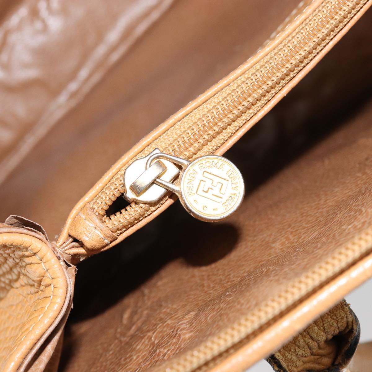 FENDI Hand Bag Leather Brown Gold Auth ti3431