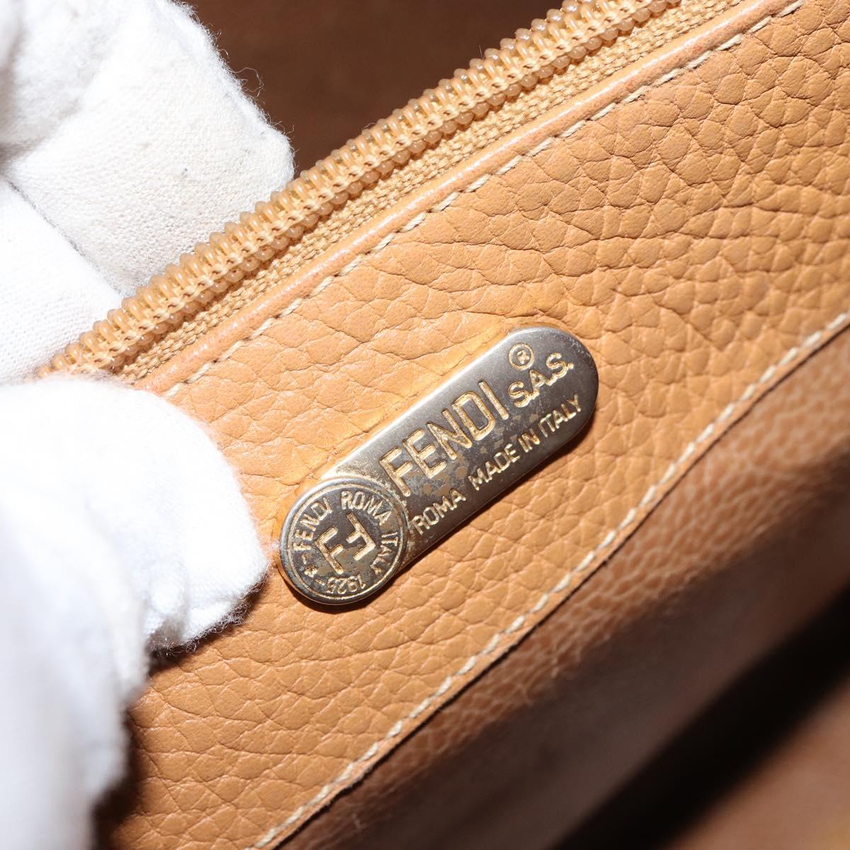 FENDI Hand Bag Leather Brown Gold Auth ti3431