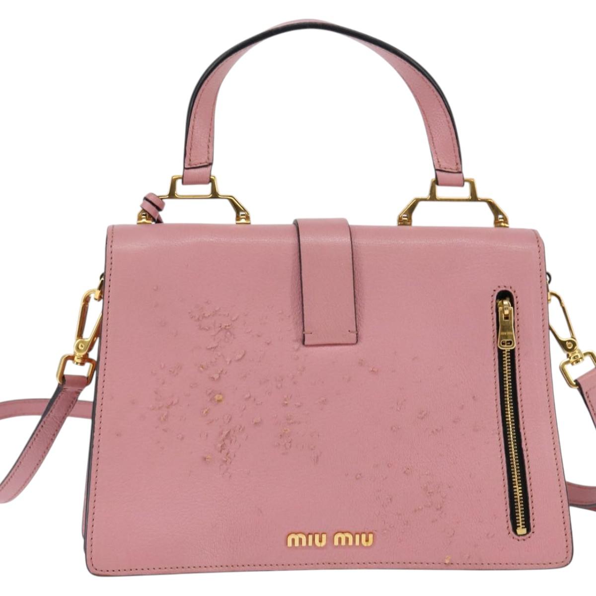 Miu Miu Madras Hand Bag Leather 2way Pink Gold Auth ti3432