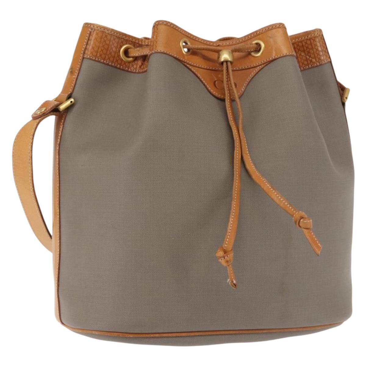 Christian Dior Shoulder Bag PVC Leather Gray Gold Auth ti3433