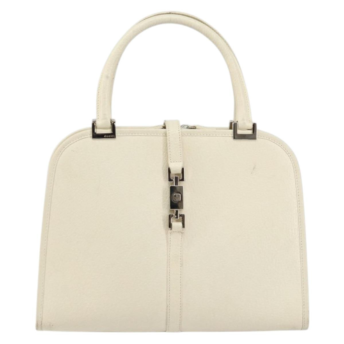GUCCI Jackie Hand Bag Leather White Silver 002 1071 Auth ti3434