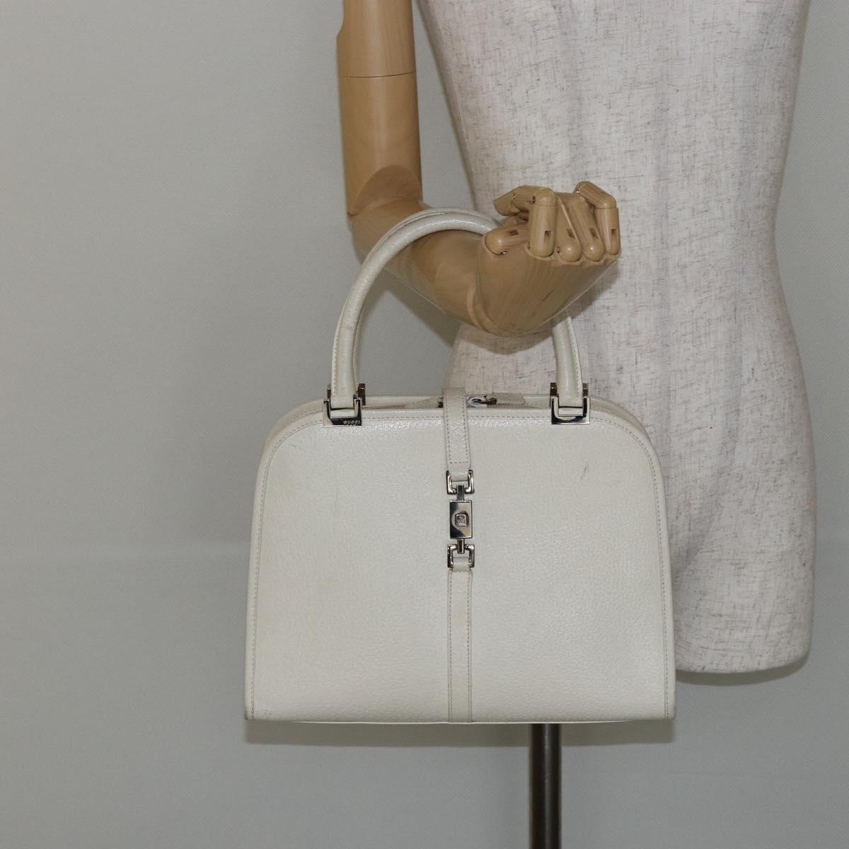 GUCCI Jackie Hand Bag Leather White Silver 002 1071 Auth ti3434