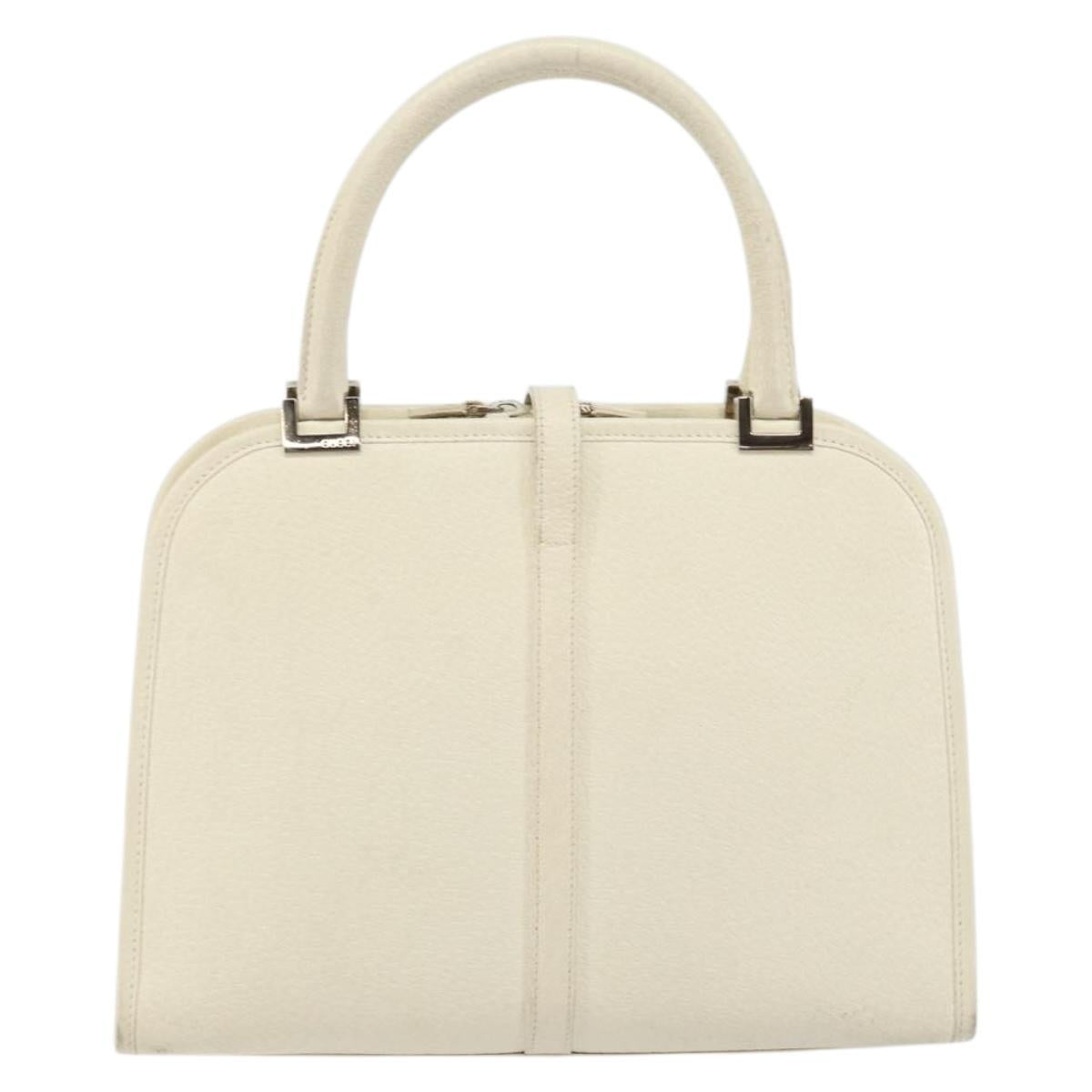 GUCCI Jackie Hand Bag Leather White Silver 002 1071 Auth ti3434