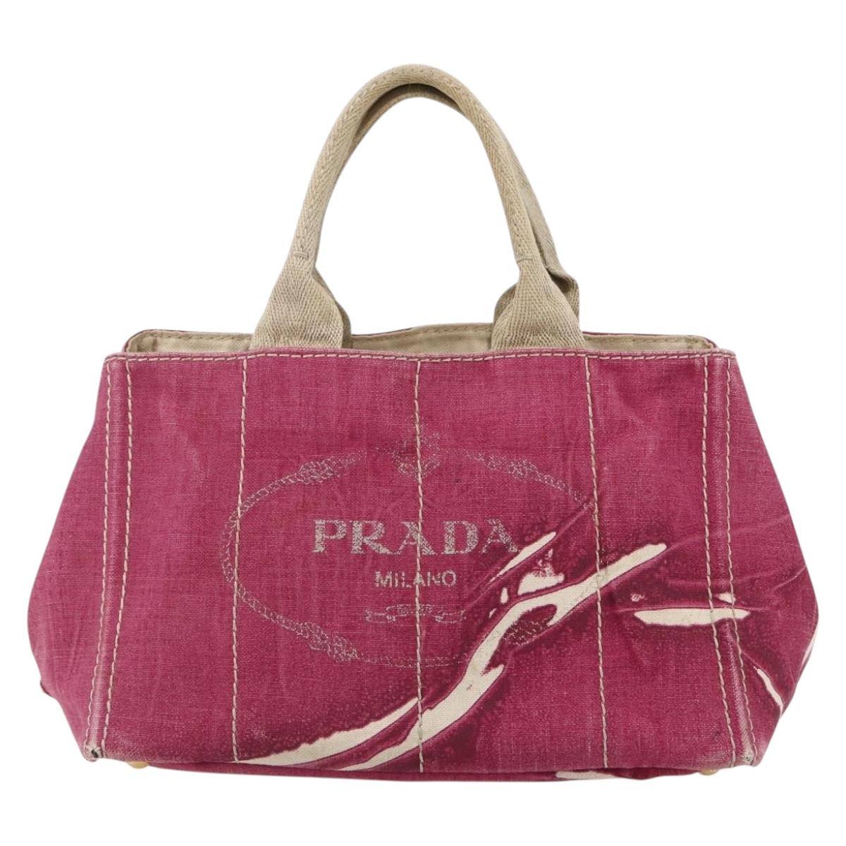 PRADA Canapa MM Hand Bag Canvas Pink Gold Auth ti3437