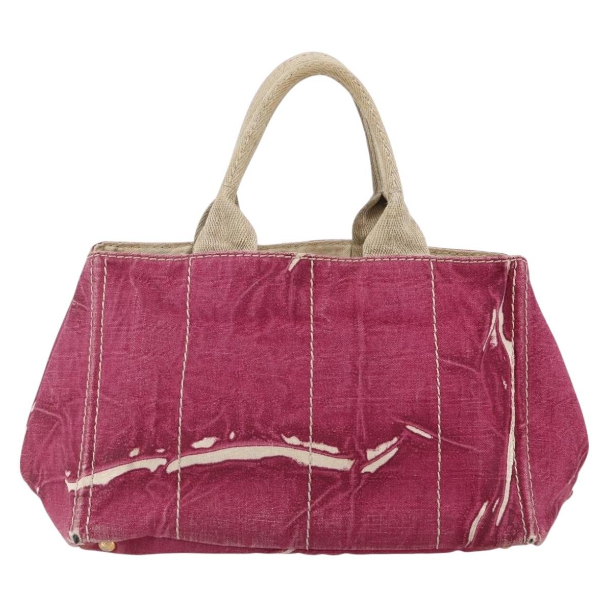 PRADA Canapa MM Hand Bag Canvas Pink Gold Auth ti3437