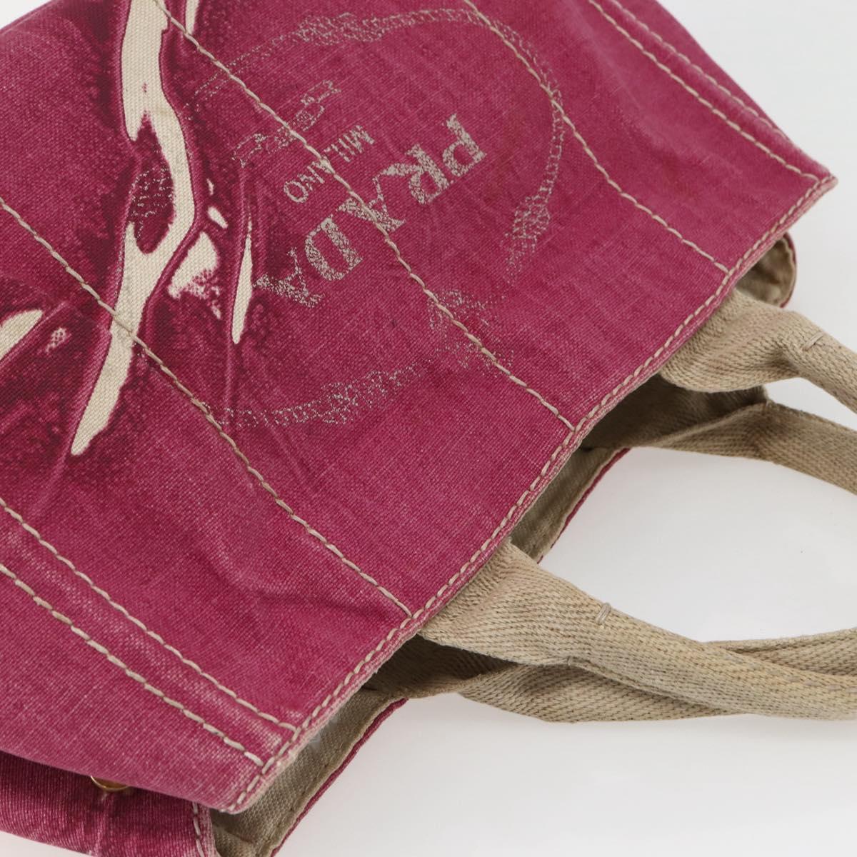 PRADA Canapa MM Hand Bag Canvas Pink Gold Auth ti3437