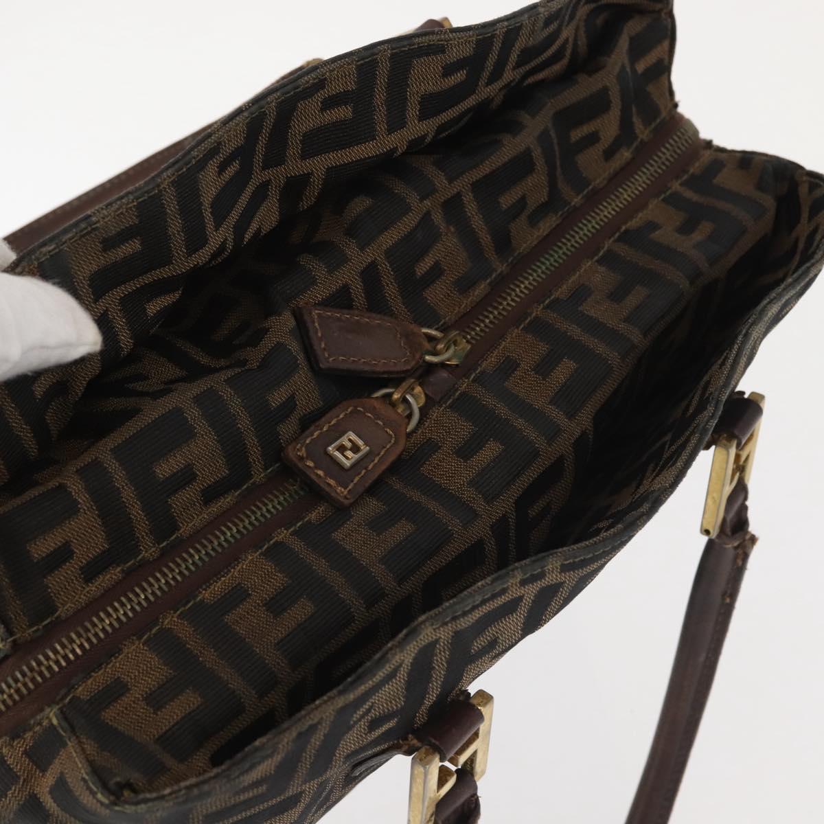 FENDI Zucca Canvas Hand Bag Brown Black gold Auth ti3440
