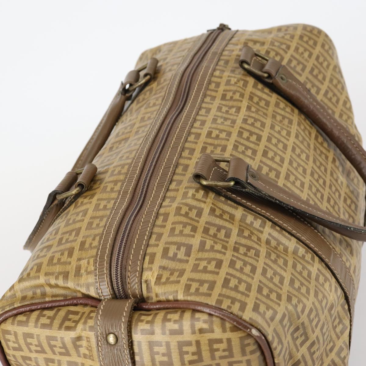 FENDI Zucchino Canvas Boston Bag Coated Canvas Beige Auth ti3442