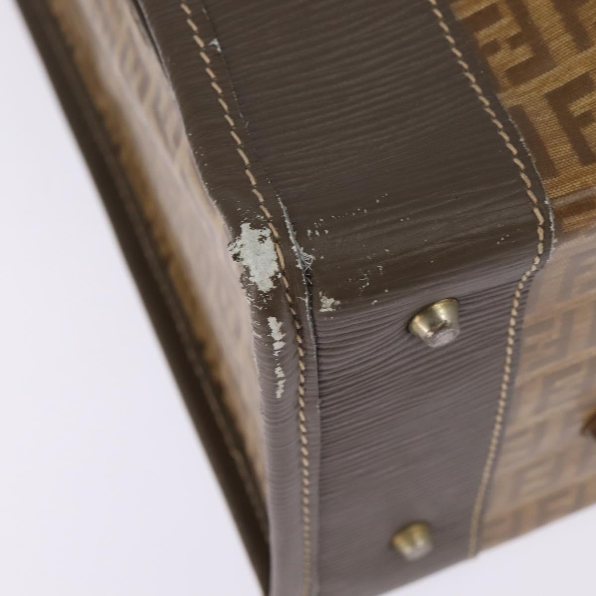 FENDI Zucchino Canvas Trunk Coated Canvas Brown Gold Auth ti3443