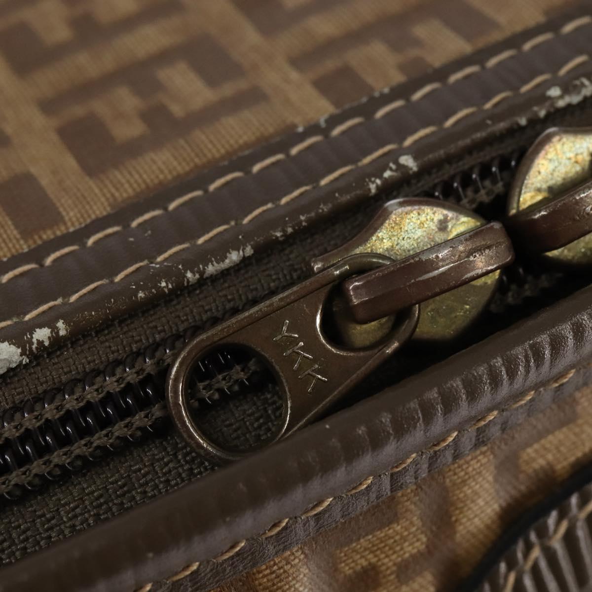 FENDI Zucchino Canvas Trunk Coated Canvas Brown Gold Auth ti3443