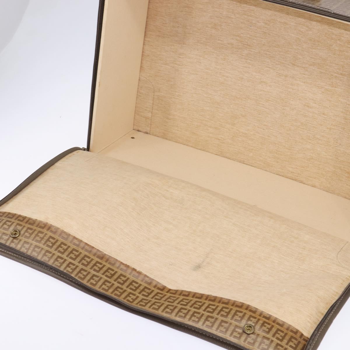 FENDI Zucchino Canvas Trunk Coated Canvas Brown Gold Auth ti3443