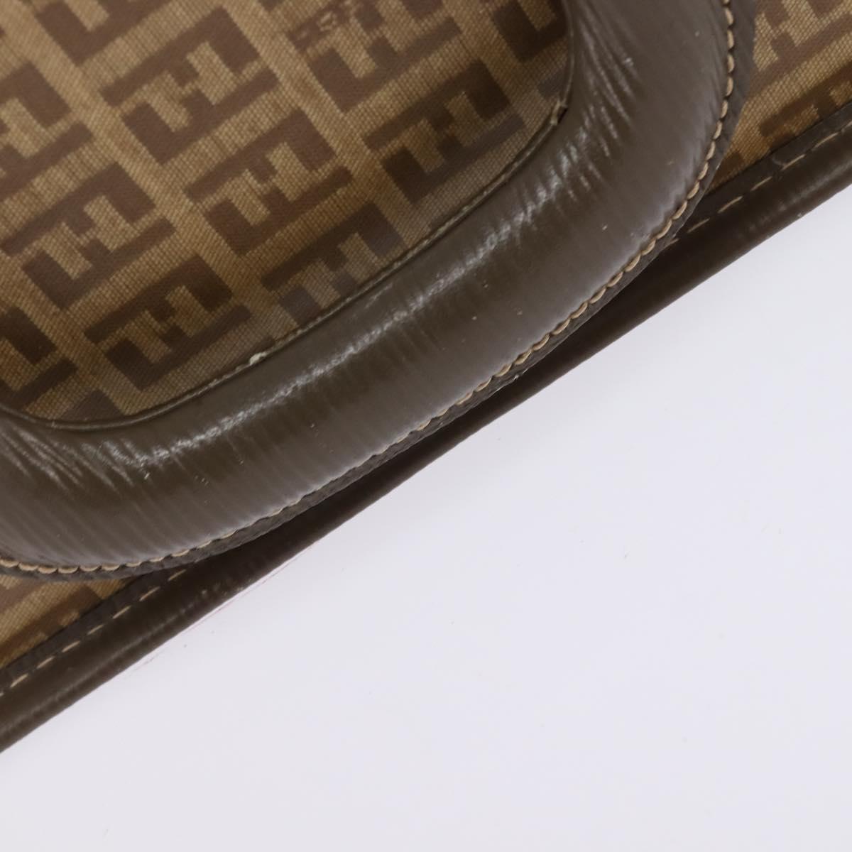 FENDI Zucchino Canvas Trunk Coated Canvas Brown Gold Auth ti3443