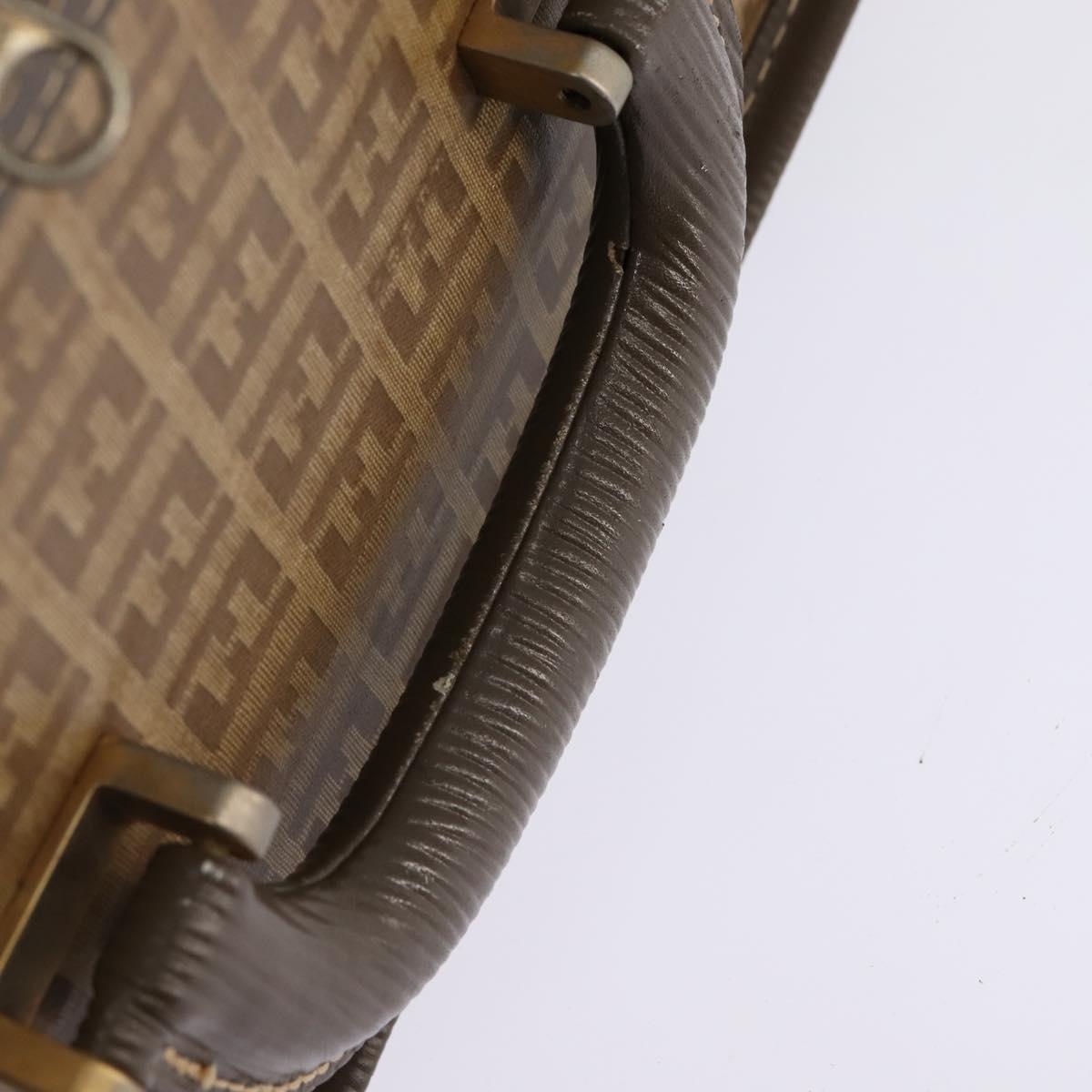 FENDI Zucchino Canvas Trunk Coated Canvas Brown Gold Auth ti3443