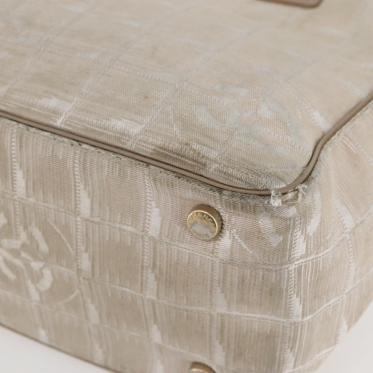 CHANEL New Travel Line Tote Bag Nylon Beige Gold CC Auth ti3446