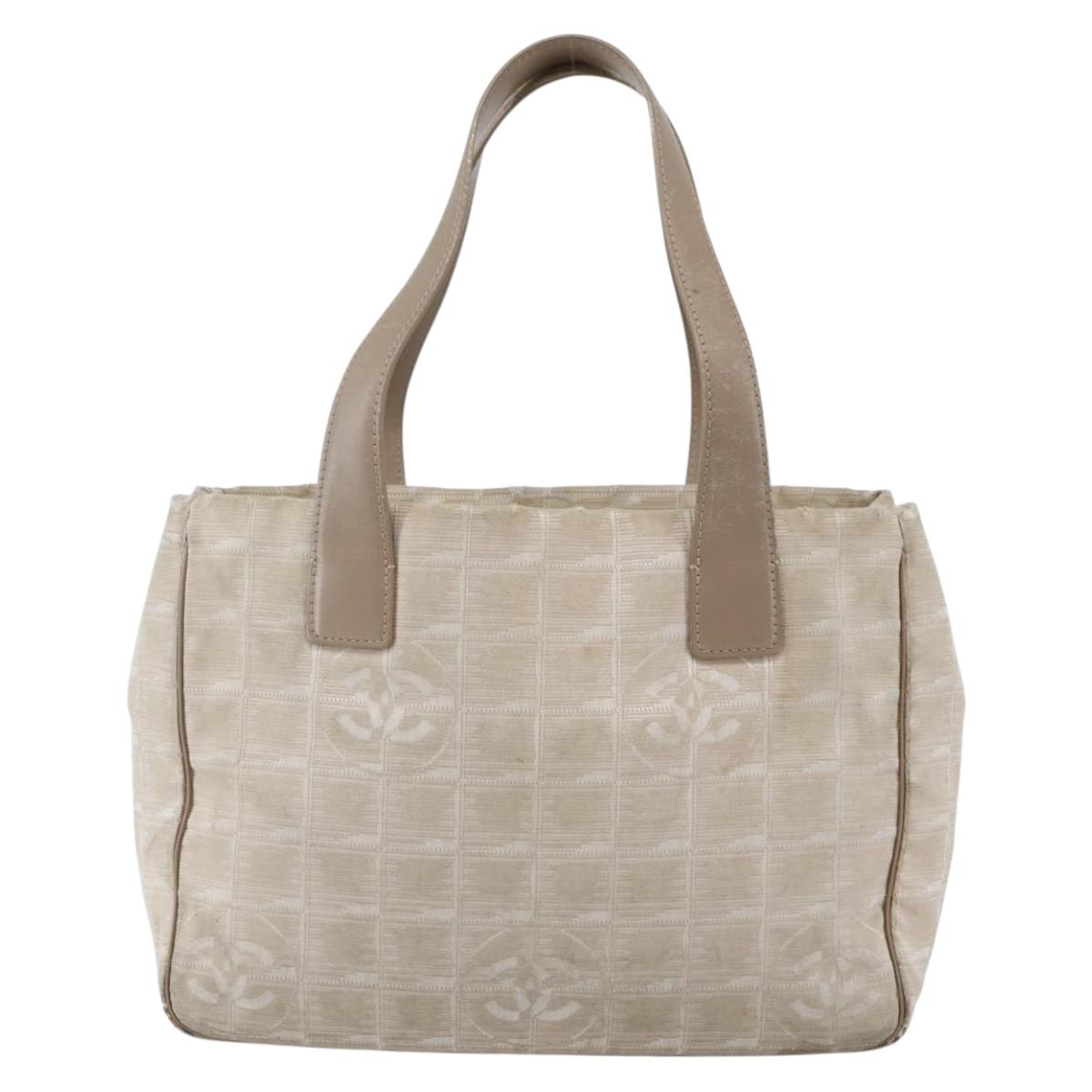 CHANEL New Travel Line Tote Bag Nylon Beige Gold CC Auth ti3446